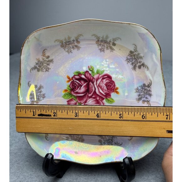 Vintage Gold Coast Iridescent Pearl Lusterware Salad Plate with 7" Pink Rose Des - Picture 7 of 8